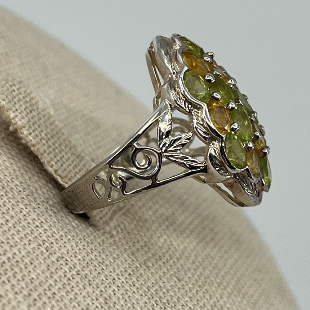 Vintage 925 Sterling Silver Ring with Vibrant Green & Yellow Gemstones - Picture 7 of 16